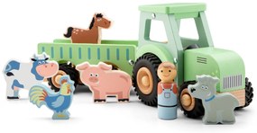 Trattore con rimorchio e animali