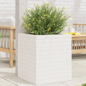 Fioriera Da Giardino Bianca 40x40x46 Cm Legno Massello Di Pino /