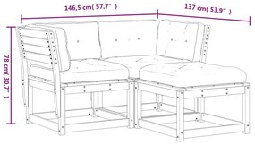 Set Divani Giardino 3 pz con Cuscini Legno Massello di Douglas