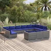 Set Divani da Giardino 13 pz con Cuscini in Polyrattan Grigio 3102110