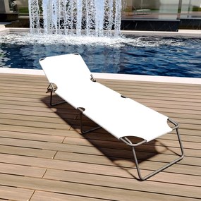 Lettino Pieghevole Prendisole Senza Tettuccio Parasole Schienale Reclinabile Regolabile Struttura In Metallo Sedia Sdraio Per Spiaggia Mare Giardino Piscina 187 x 53 x 24 Cm (White)