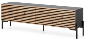 Mobile TV Da Terra 140 Cm Listellato 2 Ante Nero E Rovere Zenith