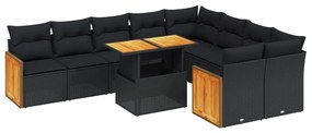 Set divani da giardino 10pz con cuscini in polyrattan nero