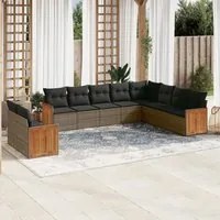 Set Divano da Giardino 10 pz con Cuscini Grigio in Polyrattan 3227796