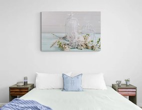 Quadro su tela – Ramo di ciliegio e lanterne bianche