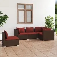 Set Divani da Giardino 5 pz con Cuscini in Polyrattan Marrone 3102315