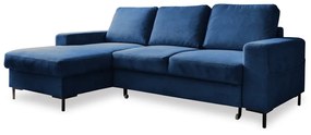 Divano letto angolare in velluto a coste blu scuro (angolo sinistro) Lofty Lilly - Miuform