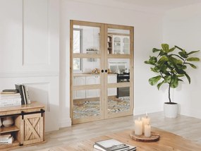 Porta scorrevole doppia con sistema a incasso in legno e vetro temperato 3 finestre 2xH205xL83cm  - ACOSTA II