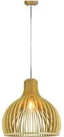 Wooden Pendant Light With Chrome Decorative Cap + Canopy + Lampshade Cone Cave D450*H450Mm