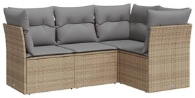 Set divano da giardino 4 pz con cuscini beige in polyrattan