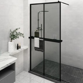 Parete Doccia Con Mensola Nera 118x190 Cm Vetro Esg E Alluminio /