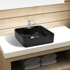 Lavandino Bagno İn Ceramica Nera Quadrato Con Foro Per Rubinetto /