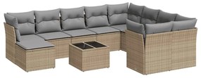 Set divani da giardino 11 pz con cuscini beige in polyrattan