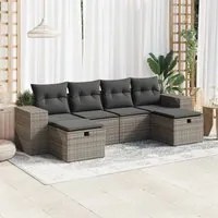 Set Divano da Giardino 6 pz con Cuscini Grigio in Polyrattan 3325726