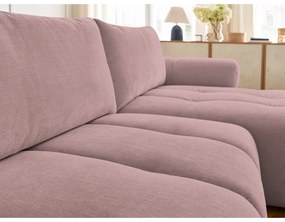 Divano angolare rosa allungabile e con contenitore (penisola a destra/chaise lounge) con rivestimento in ciniglia Fuji – Bobochic Paris