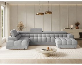 Divano angolare grigio allungabile (con penisola a sinistra/a U) con rivestimento in bouclé Feraria – ELTAP