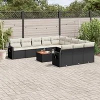 Set Divani da Giardino 12 pz con Cuscini Nero in Polyrattan 3224789