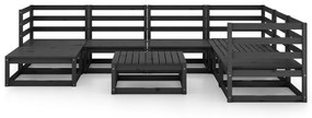 Set Divani da Giardino 8 pz Nero in Legno Massello di Pino