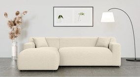 Divano angolare beige/color crema (con penisola a sinistra e chaise lounge) rivestito in velluto a coste Martin – Ropez