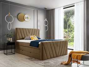 Letto matrimoniale boxspring Dusseldorf - 160 x 200 cm , Tessuto nocciola chiaro