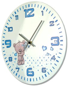 Orologio da parete per bambino bianco con orsetto e quadrante blu