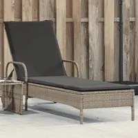 Lettino Prendisole con Ruote e Cuscino Polyrattan Grigio Chiaro 368313