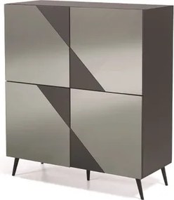 Madia credenza 4 ante in vetro specchio Fum cassa Antracite ARTE 120 con 5 piedini