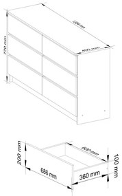 Cassettiera Credenza 140x40x77 Cm 6 Cassetti Artika Bianco Opaco