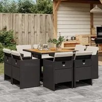 Set da Pranzo da Giardino 9 pz con Cuscini Nero in Polyrattan 3277790