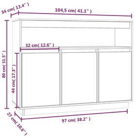 Credenza Grigia 104,5x34x80 cm in Legno Massello di Pino