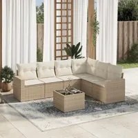 Set Divani da Giardino 7 pz con Cuscini Beige in Polyrattan 3219008