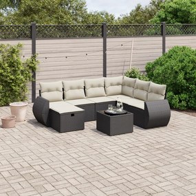 Set divani da giardino con cuscini 8 pz nero in polyrattan