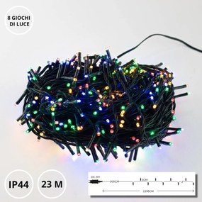 Catenaria Natalizia LED 8 GIOCHI DI LUCE 23m C.VERDE IP44 MULTICOLOR Colore Multicolor