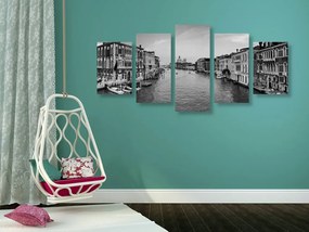 Quadri 5 pezzi – Canale famoso a Venezia in bianco e nero