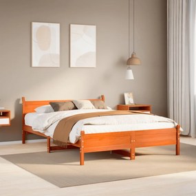 Letto Senza Materasso Marrone Cera 160x200 Cm İn Legno Di Pino /