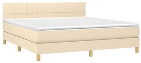 Letto a molle con materasso e led crema 160x200 cm in tessuto