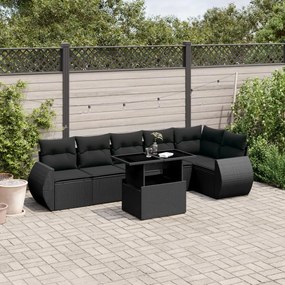 Set divani da giardino con cuscini 7pz nero polyrattan