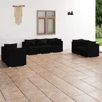 Set Divani da Giardino 7 pz con Cuscini in Polyrattan Nero 3102264