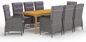Set da pranzo da giardino 9 pz grigio