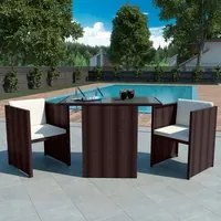 Set da Bistrot 3 pz con Cuscini in Polyrattan Marrone 42485