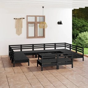 Set salotto da giardino 12 pz nero in legno massello di pino