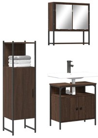 Set Mobili Da Bagno 3 Pz Rovere Marrone İn Legno Multistrato /
