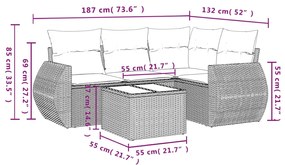 Set divano da giardino 5pz con cuscini grigio chiaro polyrattan