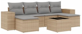 Set divani da giardino 7 pz con cuscini beige in polyrattan