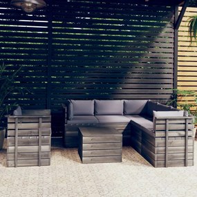 Set Divani da Giardino su Pallet 7 pz con Cuscini Massello Pino