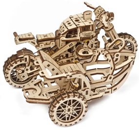 Ugears - 3D puzzle meccanico in legno Moto scrambler con carrello
