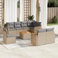 Set Divano da Giardino 9 pz con Cuscini Beige in Polyrattan 3258573