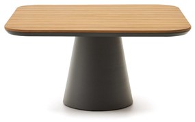 Kave Home - Tavolo da esterno Tudons in alluminio con finitura in grigio e teak FSC 100% 148 x 148 cm