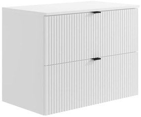 Mobile sotto lavabo sospeso scanalato con piano di appoggio L80 cm Bianco - ZEVINI