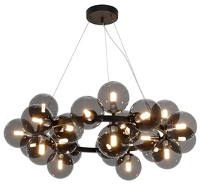 Lampadario Contemporaneo Dallas Metallo Nero 25 Luci Diffusori Vetro Specchiato